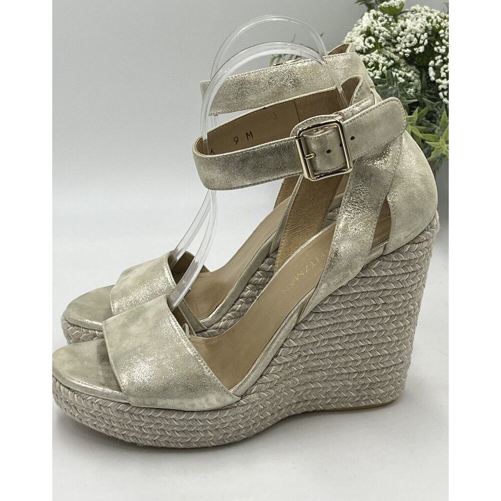 Stuart Weitzman "Mostly" Gold Floria Metallic Espadrille Jute Wedge SIZE: 39.5/9